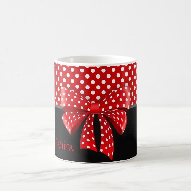 Black, Red and White Polka Dots Ribbon Coffee Mug (Center)