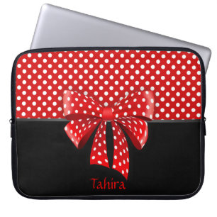 Black, Red and White Polka Dots Ribbon Laptop Sleeve