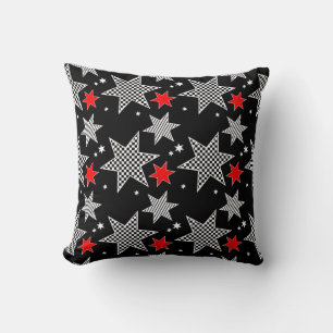 Black, Red, and White Stars Cushion