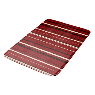 Black Red and White Stripes Bath Mat