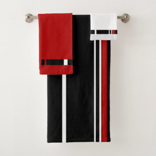 Black red and white stripes bath towel set