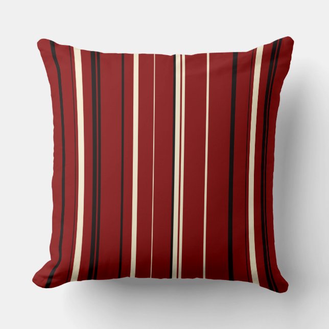 Black Red and White Stripes Cushion (Front)