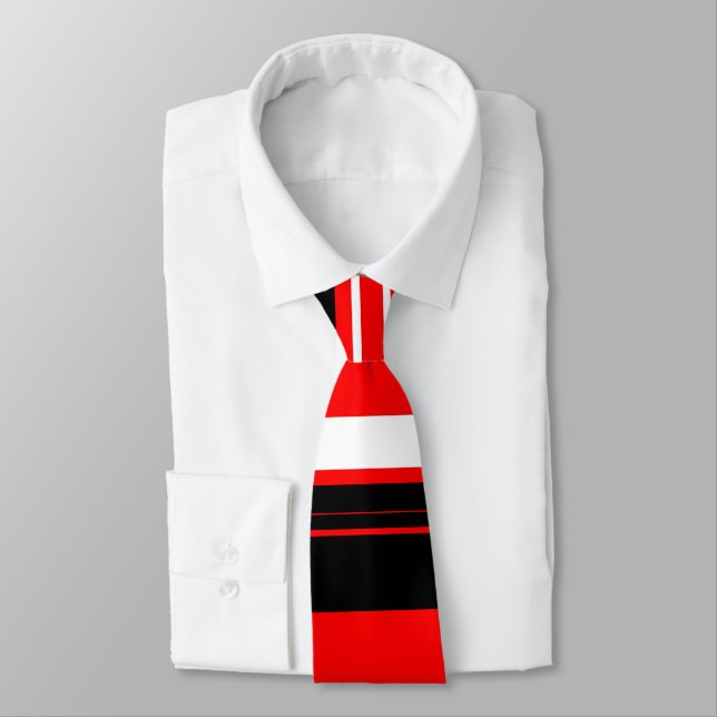 Black Red and White Stripes Tie (Tied)