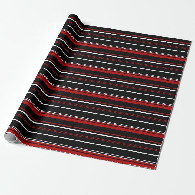 Black red and white stripes wrapping paper (Unrolled)