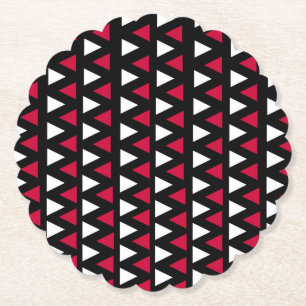 Black, Red and White Triangles Paper Coaster