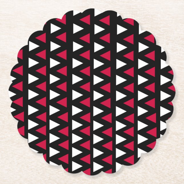 Black, Red and White Triangles Paper Coaster (Front)