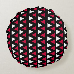 Black, Red and White Triangles Round Cushion