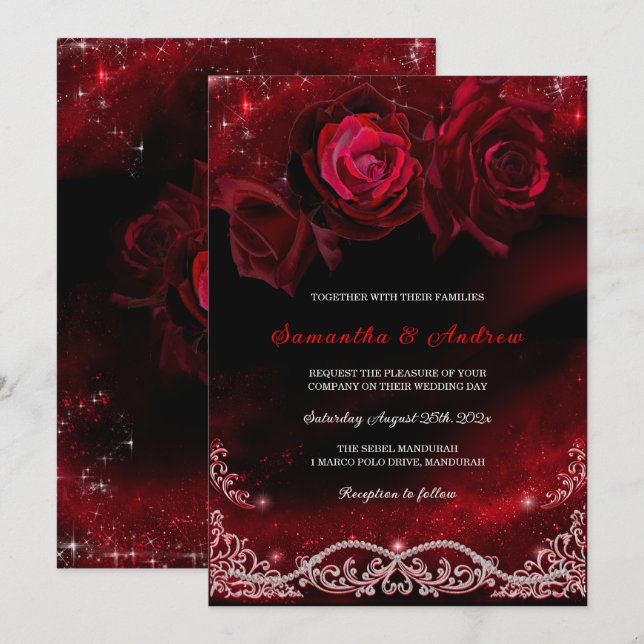 Black Red and White Wedding Invitation (Front/Back)