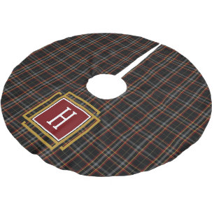 Black Red and yellow Tartan Monogram  Brushed Polyester Tree Skirt