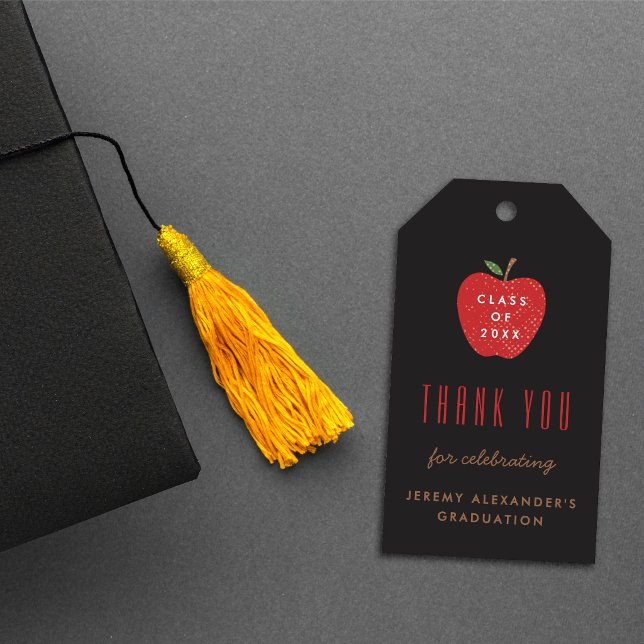 Black Red Apple Graduation Party Favour Gift Tag (Creator Uploaded)