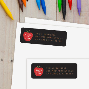 Black Red Apple Preschool Graduation Address Label Return Address Label