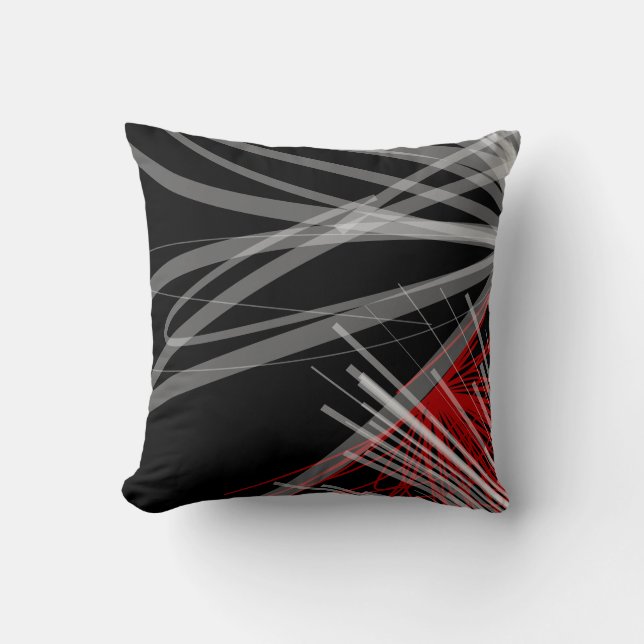 Black & Red Artistic Abstract Ribbons Throw Pillow (Front)
