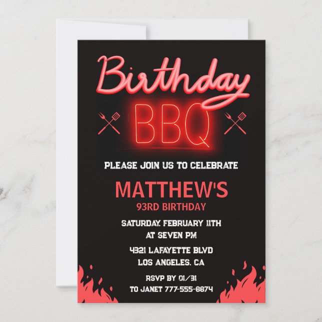 Black Red backyard bbq 93rd birthday Invitation (Front)