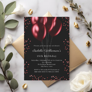 Black red balloons birthday  invitation