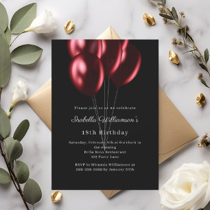 Black red balloons birthday  invitation
