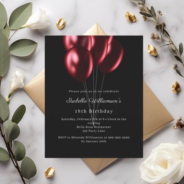 Black red balloons birthday invitation (Creator Uploaded)
