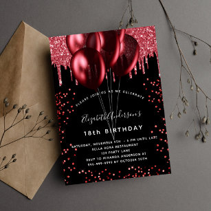 Black red balloons birthday party invitation