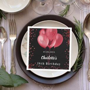 Black red balloons confetti birthday party napkin