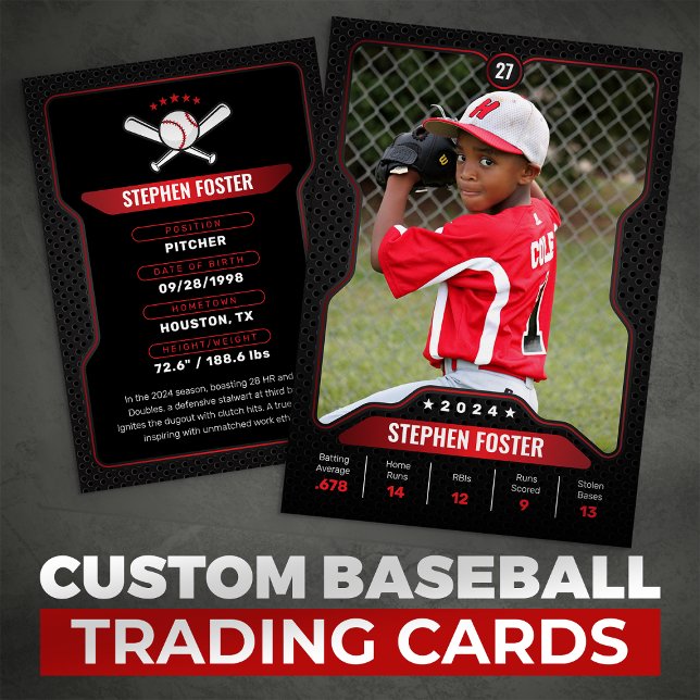 Black & Red Baseball Trading Card with Stats (Creator Uploaded)