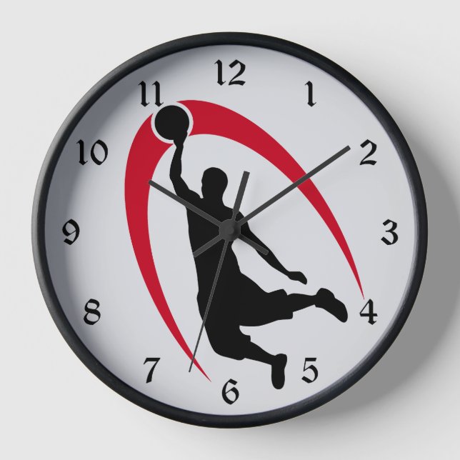 Black Red Basketball Logo Clock (Front)