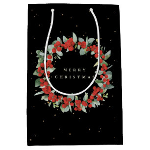 Black Red Berry+Eucalyptus Christmas/Holiday Medium Gift Bag