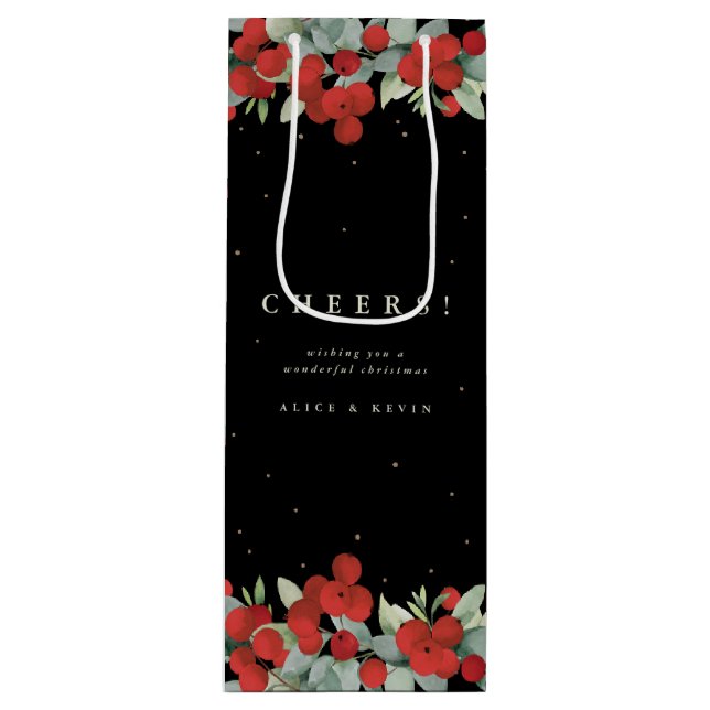 Black Red Berry+Eucalyptus Christmas/Holiday Wine Gift Bag (Front)