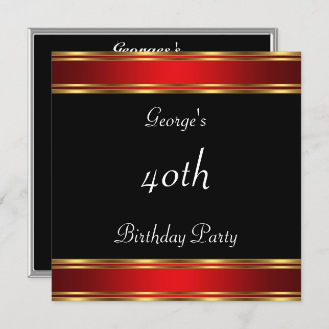 Black Red birthday Party  Black Red Invitation (Front/Back)