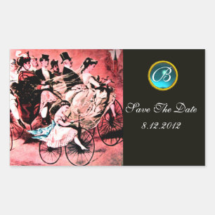 BLACK RED BLUE BICYCLE WEDDING DAMASK MONOGRAM RECTANGULAR STICKER