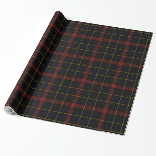 Black Red Blue Gold Tartan Plaid Wrapping Paper (Unrolled)