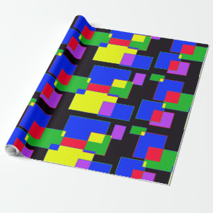 Black Red Blue Green Squares  Rectangles Abstract Wrapping Paper