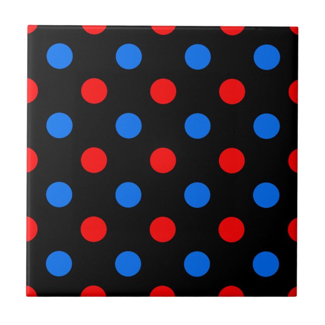 Black Red Blue Polka Dots Design  Ceramic Tile (Front)