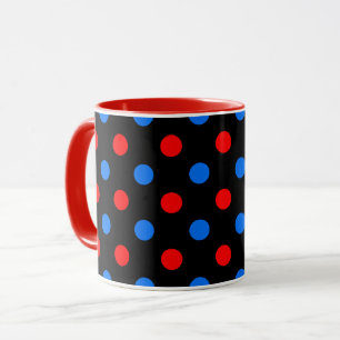 Black Red Blue Polka Dots Design  Mug