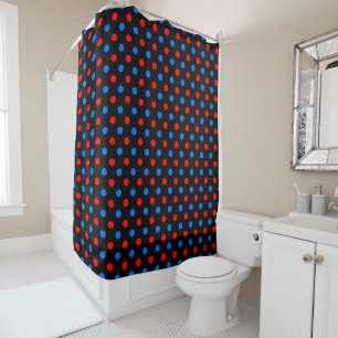 Black Red Blue Polka Dots Design Shower Curtain