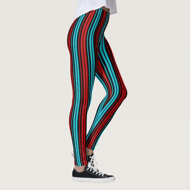 Black Red Blue Stripes Pattern   Leggings (Right)