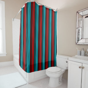 Black Red Blue Stripes Pattern   Shower Curtain