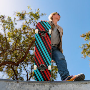 Black Red Blue Stripes Pattern   Skateboard