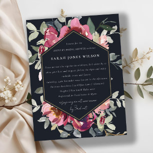 BLACK RED BLUSH ROSE FLORAL DRIVE BY BRIDAL SHOWER POSTCARD