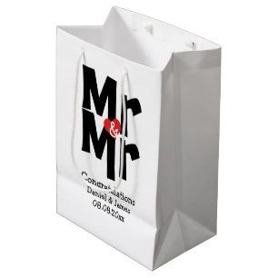 Black Red Bold Modern Personalised Mr and Mr Medium Gift Bag
