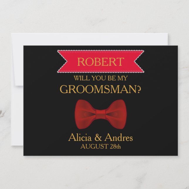 Black & Red Bow Will you be my Groomsman? Invitation (Front)