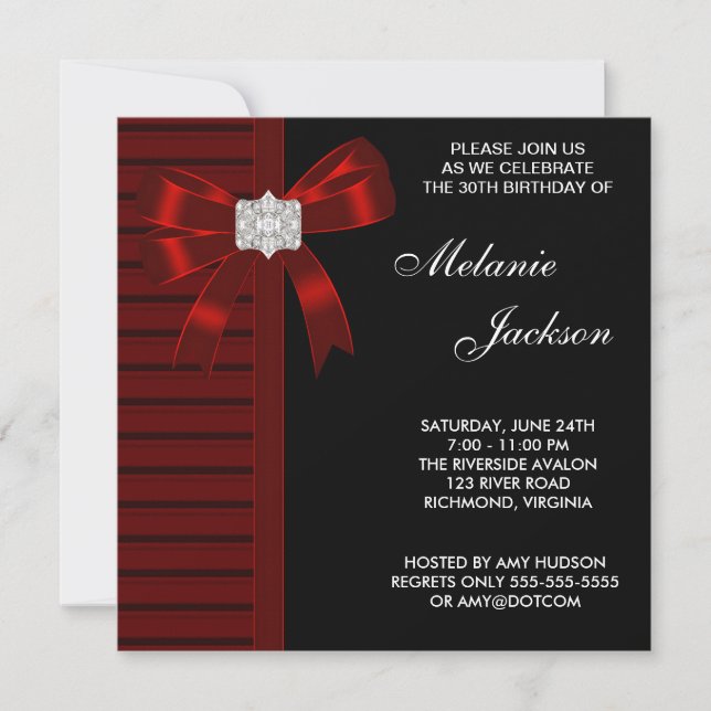 Black Red Bow Womans 30th Birthday Party Invitation (Front)