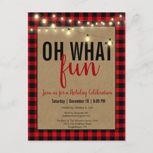 Black & Red Buffalo Check Fun Holiday Party Invite (Front)