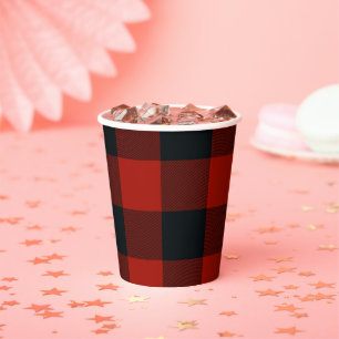 Black & Red Buffalo Gingham Plaid Pattern Paper Cups