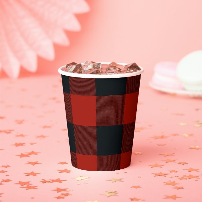 Black & Red Buffalo Gingham Plaid Pattern Paper Cups (Insitu)
