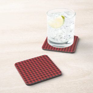 Black Red Buffalo Gingham Plaid Rustic Coaster