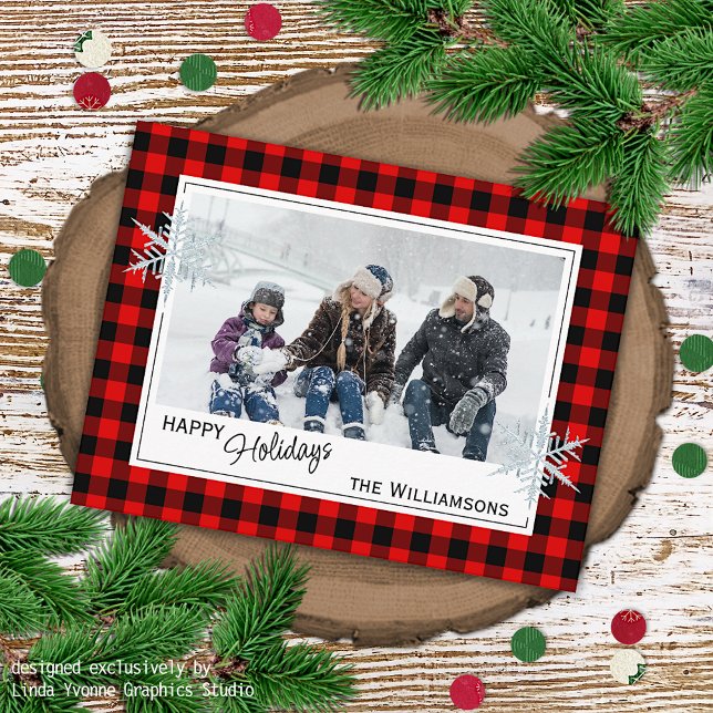 Black Red Buffalo Lumberjack Plaid & Snowflakes Postcard (Creator Uploaded)