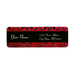 BLACK  RED BURGUNDY DAMASK RETURN ADDRESS LABEL