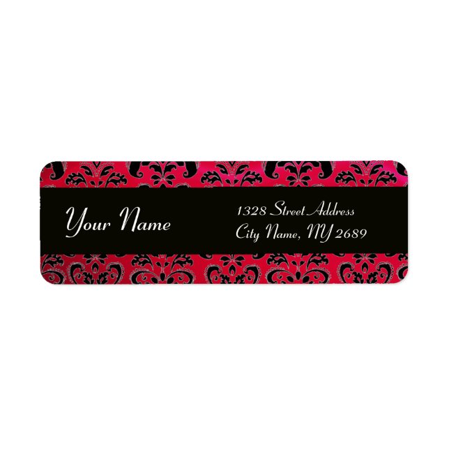 BLACK  RED BURGUNDY DAMASK RETURN ADDRESS LABEL (Front)