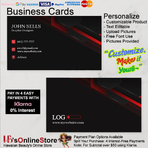Black & Red Business Cards 40 Pack of 100