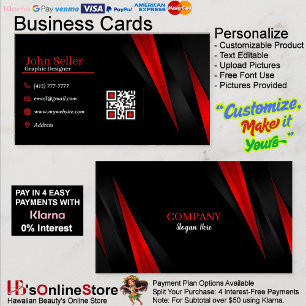 Black & Red Business Cards 44 Pack of 100