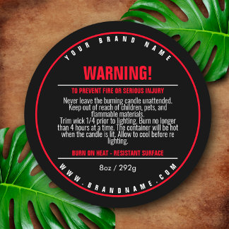 Black / Red Candle Product Warning Label Sticker